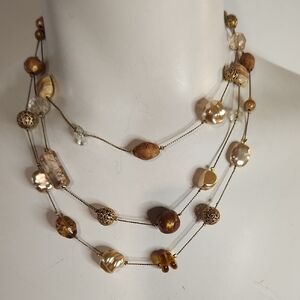 Robert Rose | Gold and Brown Beaded Chocker / Necklace | Adjustable 18"-30"